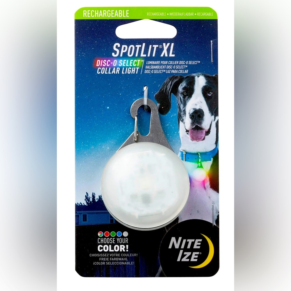 *BN* Nite Ize Spotlit XL LED Dog Collar Light, Carabiner Clip, USB Rechargeable